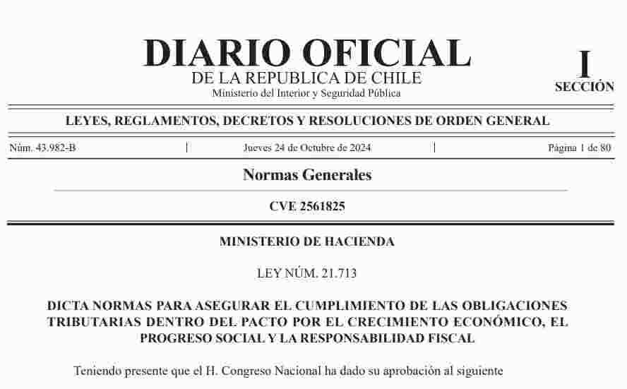 HACIENDA OFICIALIZA LA LEY N°21.713 DE CUMPLIMIENTO DE LAS OBLIGACIONES TRIBUTARIAS